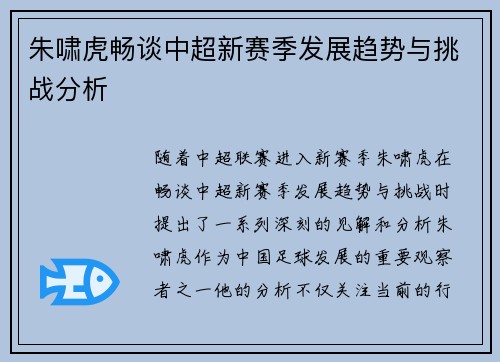 朱啸虎畅谈中超新赛季发展趋势与挑战分析